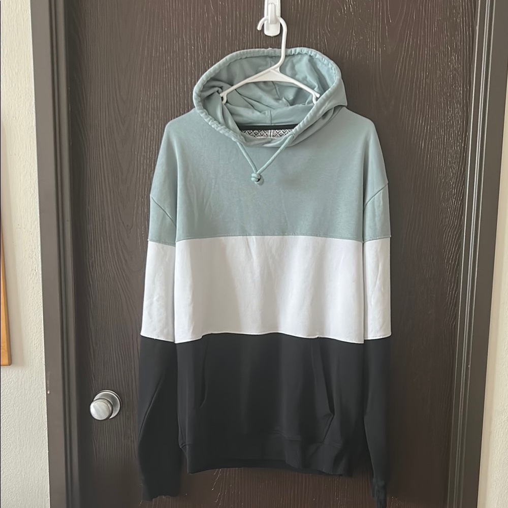 Men's Tri-Color Colorblock Blue/White/Black Cotton/Poly Hoodie Sweatshirt